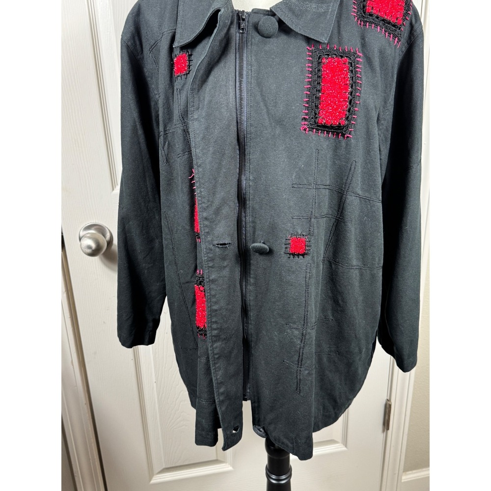 Great Cavalier Silk XL Jacket Embellished Patchwork Full Zip Button Up Black - Picture 7 of 12